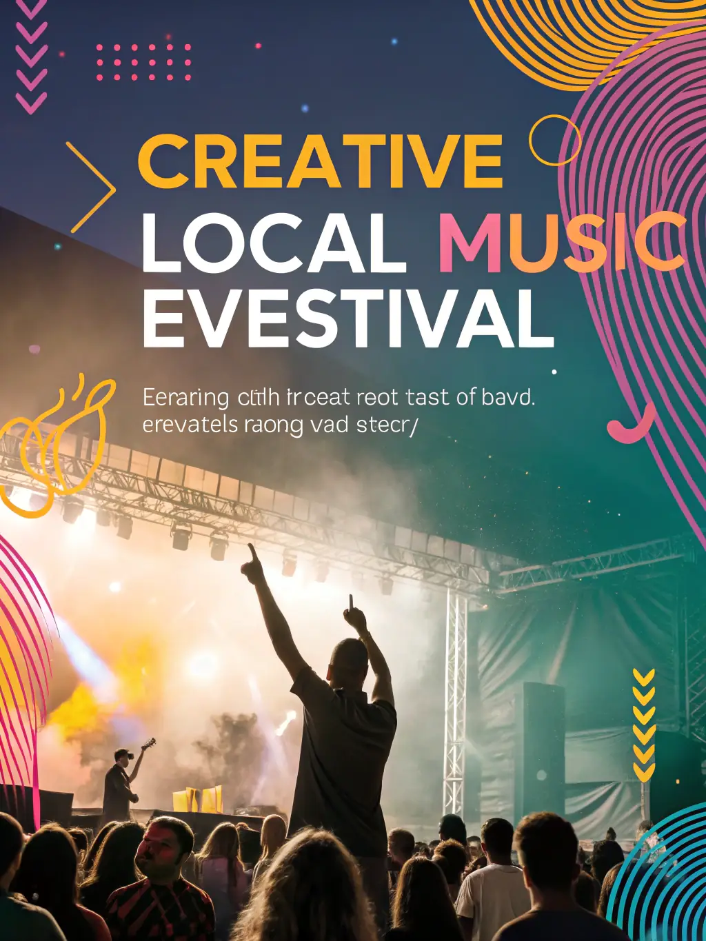 A bold and colorful poster design for a music festival, featuring dynamic graphics and unique typography, now available as a high-quality print in the Studio Kreska online store.