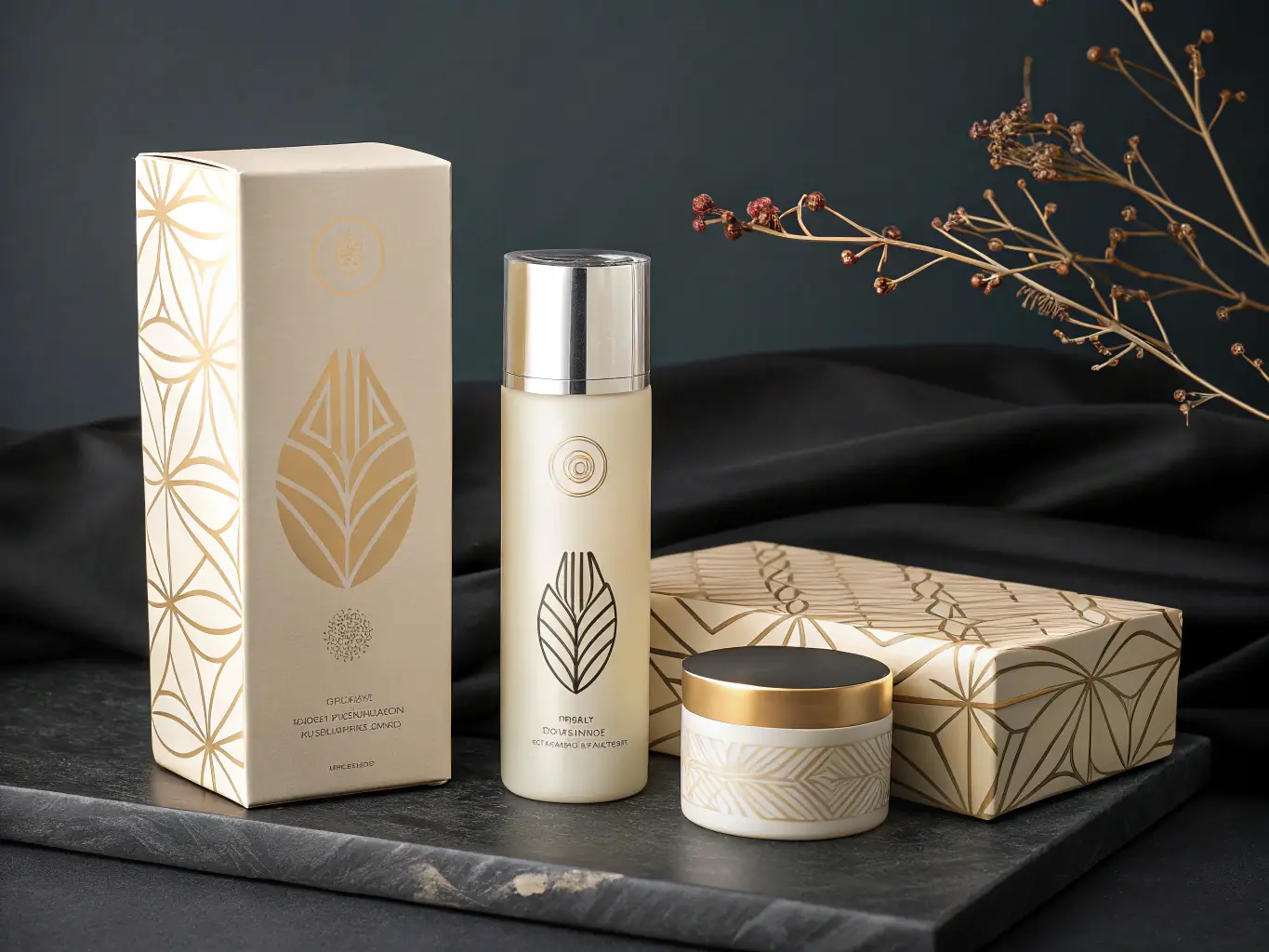 A sleek, minimalist package design for a cosmetics product, emphasizing typography and clean lines, used to represent Studio Kreska's package design services.